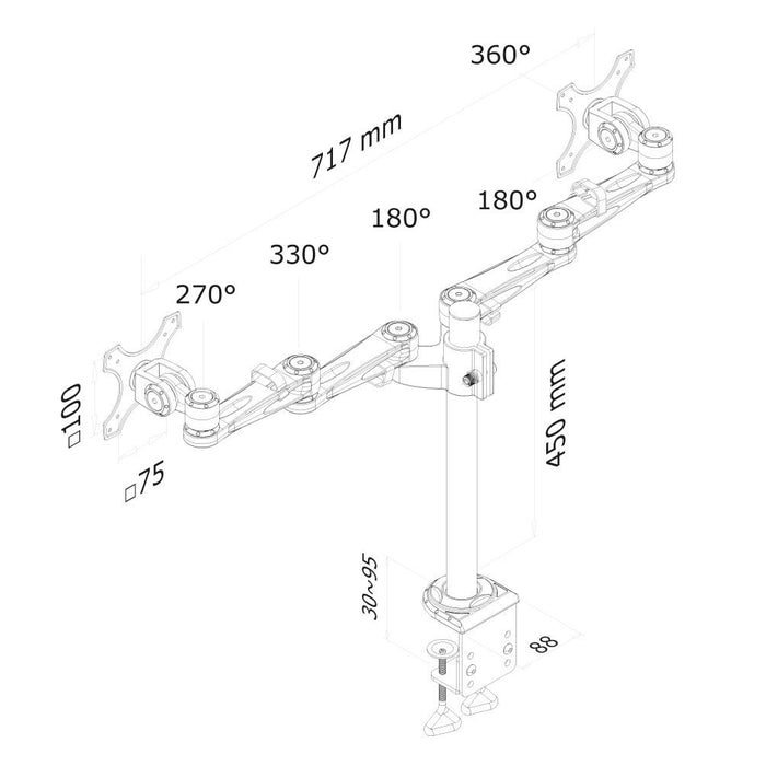 Best Value Newstar FPMA-D935D Full Motion Dual Desk Mount (clamp) for two 10-27" Monitor Screens, Height Adjustable - Silver