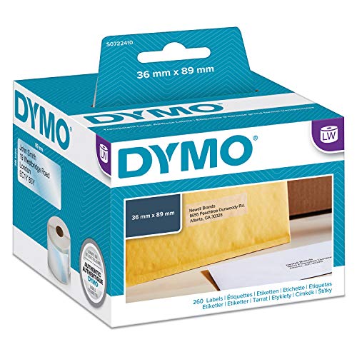 Best Value Dymo 36 mm x 89 mm LW Large Address Labels, 1 Rolls of 130, (260 Easy-Peel Labels), Self-Adhesive, for LabelWriter Label Makers, Authentic, Black Print on Clear