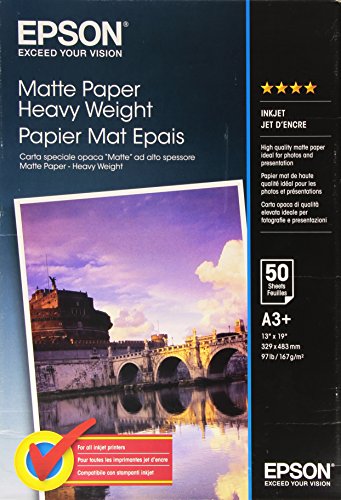 Best Value EPSON Matte heavyweight paper inktjet 167g/m2 A3+ (Pack of 50 sheets)