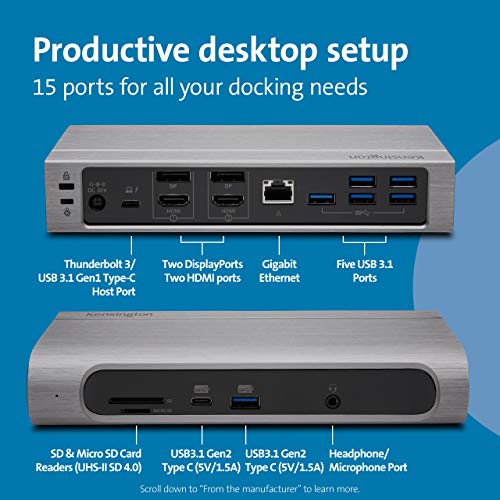 Kensington SD5600T Thunderbolt 3 and USB-C Dual 4K Hybrid Docking Station - 100W PD - Win/Mac - Docking station - USB-C / Thunderbolt 3 - 2 x HDMI, 2 x DP - GigE - Europe