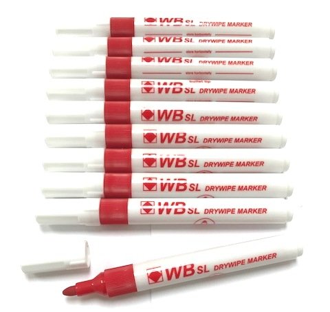 Best Value Whiteboard Drywipe Bullet Tip Red Markers x 10 (PC)