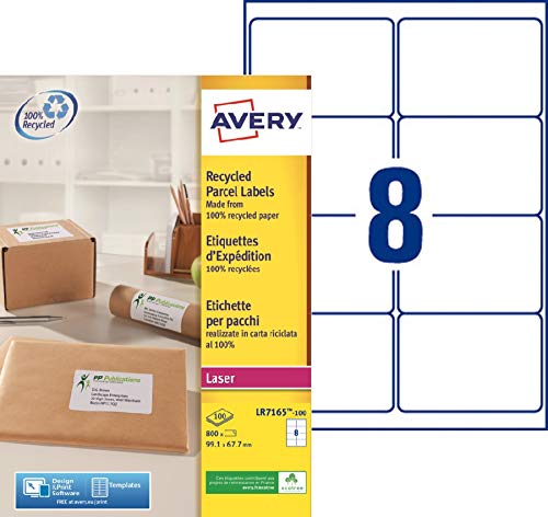 Best Value Avery Self Adhesive Recycled Parcel Shipping Labels, Laser Printers, 8 Labels Per A4 Sheet, 800 labels, QuickPEEL (LR7165) White