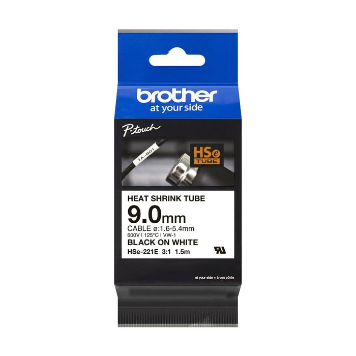 Brother HSe-221E - Black on white - Roll (0.9 cm x 1.5 m) 1 cassette(s) hanging box - heat shrink tube tape - for P-Touch PT-D800W, PT-E300, PT-E300VP, PT-E550WVP, PT-P700, PT-P750W, PT-P900W, PT-P950NW