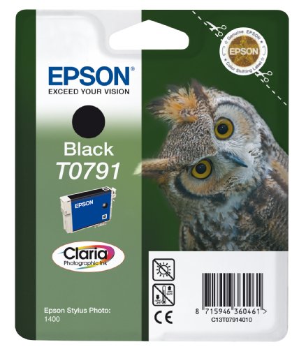 Best Value Epson Original T0791 Ink Cartrdge for Stylus Photo 1400 (Owl), Black, Genuine, Amazon Dash Replenishment Ready