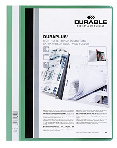 Best Value Durable 2579 A4 Duraplus folder with green back and clear front cover, BOX of 25