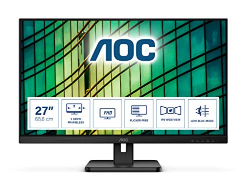 AOC 27E2QAE - LED monitor - 27" - 1920 x 1080 Full HD (1080p) @ 75 Hz - IPS - 250 cd/m - 1000:1 - 4 ms - HDMI, VGA, DisplayPort - speakers - black