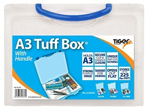 Best Value Tiger A3 Clear Tuff Box Plastic Multi Purpose Storage Carry Case (Blue Handle)