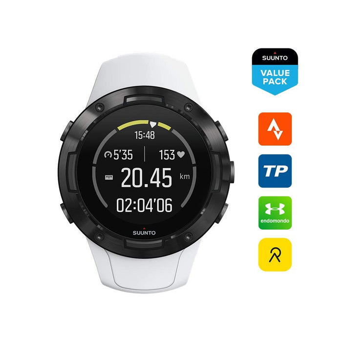 Suunto 5 - 46 mm - black - sport watch with strap - silicone - white - wrist size: 130-210 mm - Bluetooth - 66 g