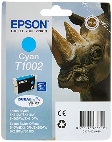 Epson T1002 - 11.1 ml - cyan - original - blister with RF/acoustic alarm - ink cartridge - for Stylus SX510, SX515, SX600, SX610, Stylus Office B1100, B40, BX310, BX600, BX610