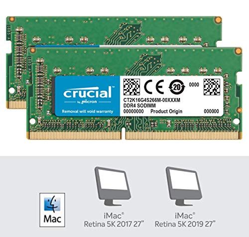 Crucial - DDR4 - kit - 32 GB: 2 x 16 GB - SO-DIMM 260-pin - 2666 MHz / PC4-21300 - CL19 - 1.2 V - unbuffered - non-ECC - for Apple iMac (Early 2019), Mac mini (Late 2018)