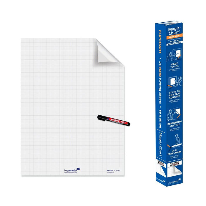 Legamaster Magic Chart Whiteboard Sheets 600x800mm Squared 25 Sheets per Roll