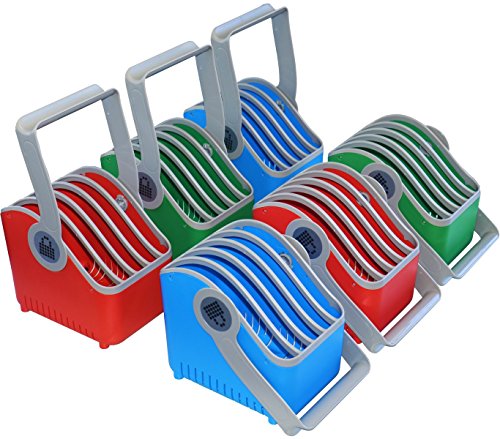 LocknCharge LNC10018 5 Slot 11 Inch Small Plastic Device Basket Set of 6 2 x Blue 2 x Green 2 x Red