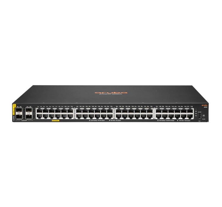 HPE Aruba 6100 48G Class4 PoE 4SFP+ 370W Switch - Switch - Managed - 48 x 10/100/1000 (PoE+) + 4 x 1 Gigabit / 10 Gigabit SFP+ - side to side airflow - rack-mountable - PoE+ (370 W)