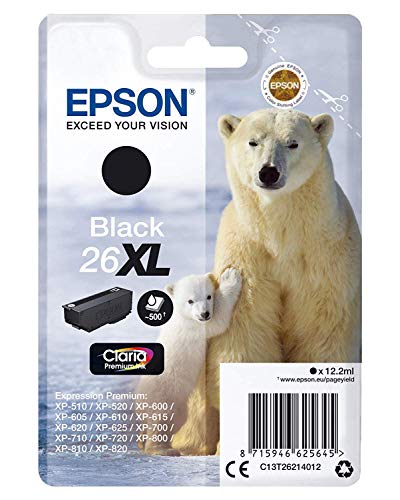 Epson 26XL - 12.2 ml - XL - black - original - blister - ink cartridge - for Expression Premium XP-510, 520, 600, 605, 610, 615, 620, 625, 700, 710, 720, 800, 810, 820