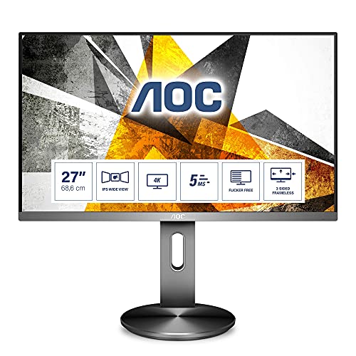 AOC U2790PQU - LED monitor - 27" - 3840 x 2160 4K @ 60 Hz - IPS - 350 cd/m - 1000:1 - 5 ms - 2xHDMI, DisplayPort - speakers - grey