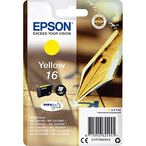 Epson 16 - 3.1 ml - yellow - original - ink cartridge - for WorkForce WF-2010, WF-2510, WF-2520, WF-2530, WF-2540, WF-2630, WF-2650, WF-2660, WF-2750