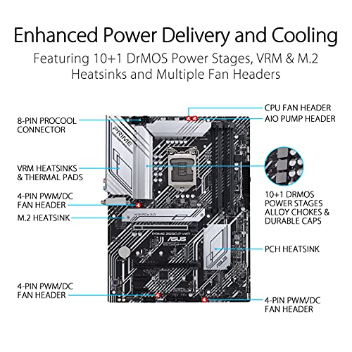 ASUS PRIME Z590-P WIFI - Motherboard - ATX - LGA1200 Socket - Z590 - USB-C Gen1, USB 3.2 Gen 1, USB 3.2 Gen 2, USB-C Gen 2x2 - 2.5 Gigabit LAN, Wi-Fi, Bluetooth - onboard graphics (CPU required) - HD Audio (8-channel)