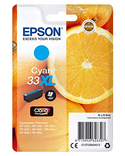 Epson 33XL - 8.9 ml - XL - cyan - original - blister - ink cartridge - for Expression Home XP-635, 830, Expression Premium XP-530, 540, 630, 635, 640, 645, 830, 900