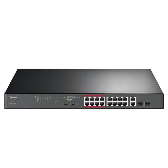 Best Value TP-Link TL-SL1218MP 16-Port PoE+ 10/100 Mbps + 2-Port Gigabit Unmanaged Ethernet PoE Switch with 2 Combo Gigabit SFP slots (16 PoE+ Ports + 2 Gigabit RJ45 Ports + 2 SFP slots, 192 W, Rackmount)