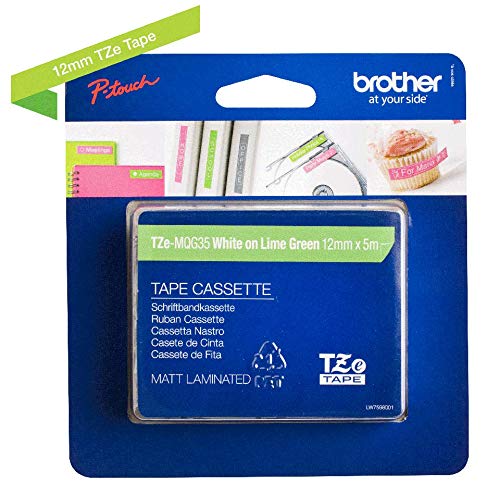 Brother TZe-MQG35 - Standard adhesive - white on lime green - Roll (1.2 cm x 5 m) 1 roll(s) laminated tape - for Brother PT-D210, D600, H110, P-Touch PT-1880, D200, D450, E110, E550, E800, H110, P900