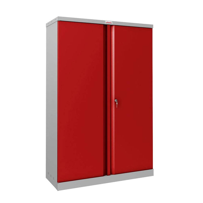 Phoenix SCL Series 2 Door 3 Shelf Steel Storage Cupboard Grey Body Red Doors with Key Lock SCL1491GRK