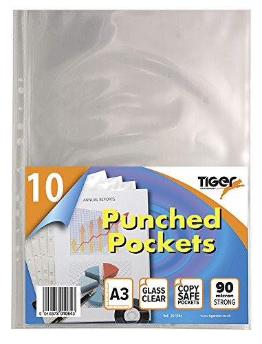 Best Value Tiger A3 Portrait Punched Pockets 90 Micron Top Opening x 10 Pockets