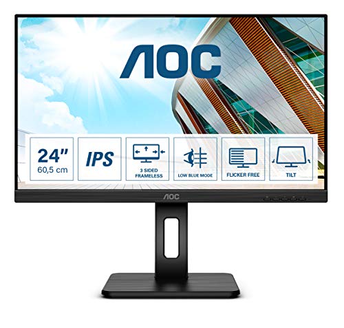 AOC 24P2Q 23.8 Inch 1920 x 1080 Full HD 1080p 75Hz 4ms IPS Async MM HA HDMI DVI DisplayPort LED Monitor Black