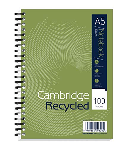 Best Value Cambridge Recycled Notebook A5 by Cambridge - Card Cover Wirebound A5 Notebook Ruled with Margin, 100 Pages, Pack 5