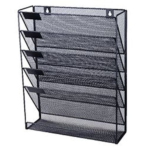 Best Value o/d Mesh Wall Literature Holder 5 A4 compartments Black