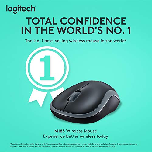 Logitech M185 - Mouse - optical - wireless - 2.4 GHz - USB wireless receiver - grey