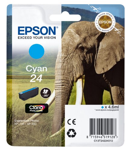 Epson 24 - 4.6 ml - cyan - original - ink cartridge - for Expression Photo XP-55, 750, 760, 850, 860, 950, 960, 970, Expression Premium XP-750, 850