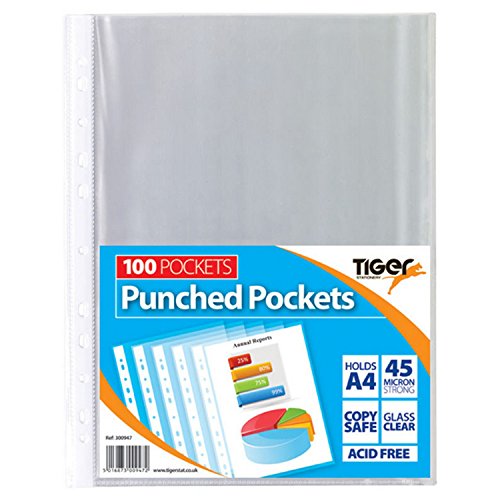 Best Value Tiger 300947 A4 Punched Pocket Sleeve Wallets - Transparent (100 Pieces)