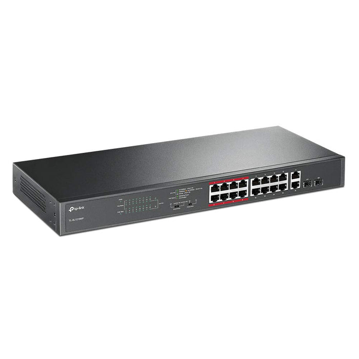 Best Value TP-Link TL-SL1218MP 16-Port PoE+ 10/100 Mbps + 2-Port Gigabit Unmanaged Ethernet PoE Switch with 2 Combo Gigabit SFP slots (16 PoE+ Ports + 2 Gigabit RJ45 Ports + 2 SFP slots, 192 W, Rackmount)