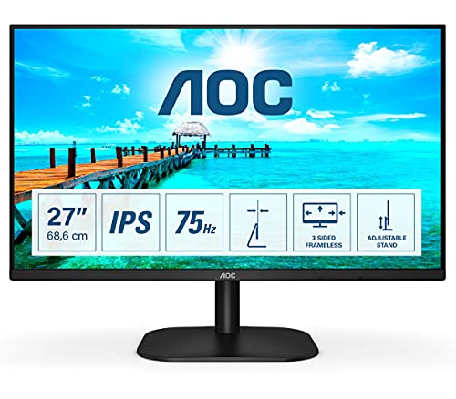 AOC 27B2DA - LED monitor - 27" - 1920 x 1080 Full HD (1080p) @ 75 Hz - IPS - 250 cd/m - 1000:1 - 4 ms - HDMI, DVI, VGA - speakers - black