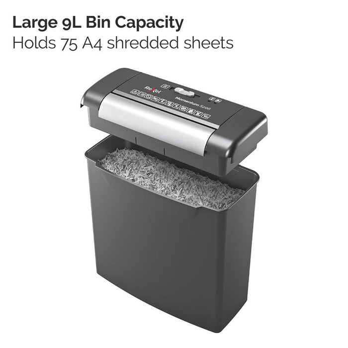 Best Value Rexel Momentum S206 Strip Cut Paper Shredder, Shreds 6 Sheets, 9 Litre Bin, Black, 2104568