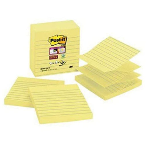 Post-it Super Sticky Large Z-Notes Lined 101 mm x 101 mm Canary Yellow 90 Sheets Per Pad (Pack 5) 7100234252