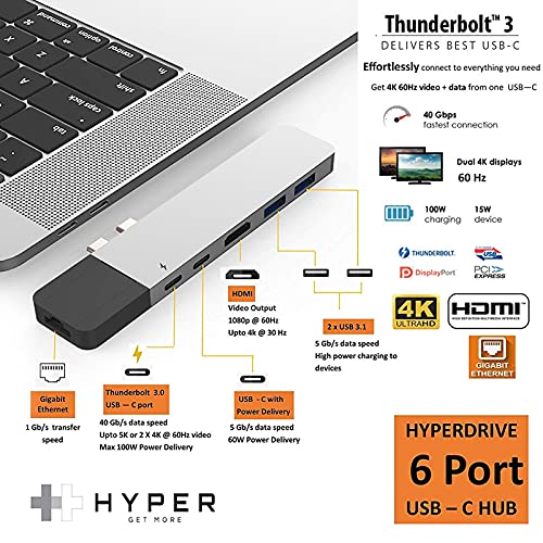 Hyper NET 6-in-2 MacBook Pro Hub Silver