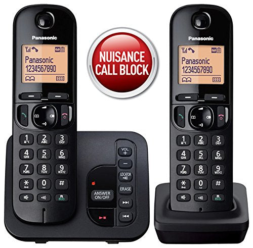 Best Value Panasonic KX-TGC222EB Digital Cordless Phone with LCD Display - Black (Pack of 2)