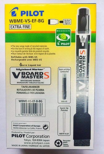 Best Value Pilot V-Board Master S 3.5 mm Tip Extra Fine Whiteboard Marker with Eraser - Black (Box of 10)