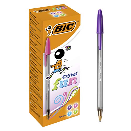 Best Value BIC Cristal Fun Ballpoint Pens Wide Point (1.6 mm) - Assorted Colours, Box of 20