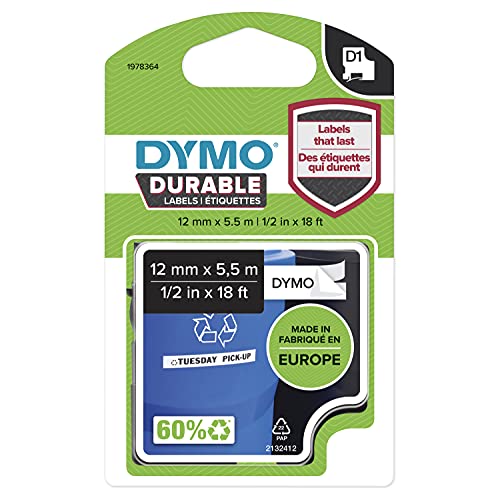 DYMO D1 Durable - Self-adhesive - black on white - Roll (1.2 cm x 5.5 m) 1 roll(s) label tape - for LabelMANAGER 100, 150, 160, 200, 210, 220, 260, 280, 300, 360, 420, 450, MobileLabeler