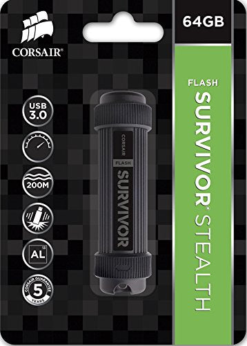 Best Value Corsair CMFSS3B-64GB Flash Survivor Stealth 200 m 64 GB USB 3 Rugged Design Water Proof Flash Drive - Black