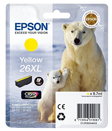 Epson 26XL - 9.7 ml - XL - yellow - original - blister - ink cartridge - for Expression Premium XP-510, 520, 600, 605, 610, 615, 620, 625, 700, 710, 720, 800, 810, 820