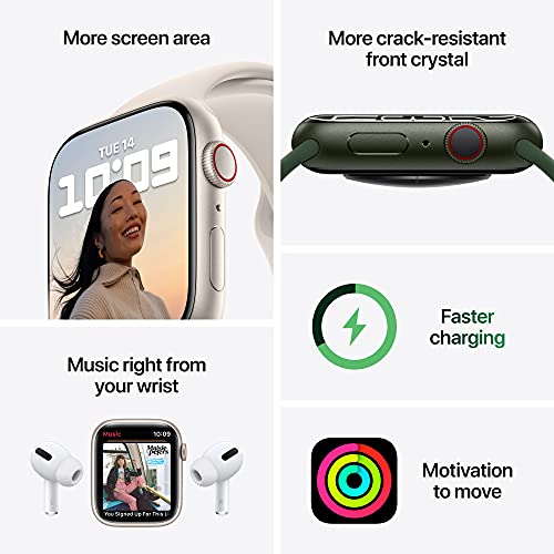 Apple Watch Series 7 (GPS + Cellular) - 45 mm - silver stainless steel - smart watch with sport band - fluoroelastomer - starlight - band size: Regular - 32 GB - Wi-Fi, Bluetooth - 4G - 51.5 g