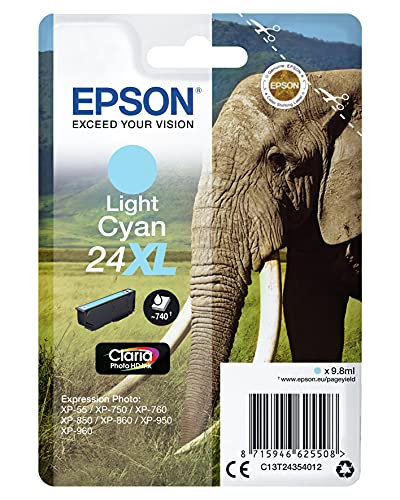 Epson 24XL - 9.8 ml - XL - cyan - original - ink cartridge - for Expression Photo XP-55, 750, 760, 850, 860, 950, 960, 970, Expression Premium XP-750, 850