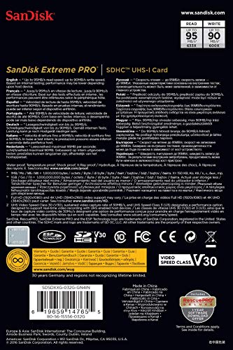 SanDisk Extreme Pro - Flash memory card - 32 GB - Video Class V30 / UHS Class 3 / Class10 - 633x - SDHC UHS-I