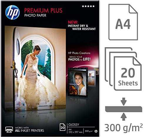 HP Premium Plus Photo Paper - Glossy - A4 (210 x 297 mm) - 300 g/m - 20 sheet(s) photo paper - for Deskjet 2622, Envy 50XX, 76XX, Officejet 52XX, 80XX, Photosmart B110, Wireless B110