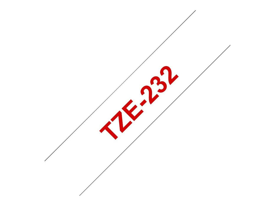 Best Value Brother TZe-232 Labelling Tape Cassette, 12 mm (W) x 8 m (L), Laminated, Brother Genuine Supplies - Red on White