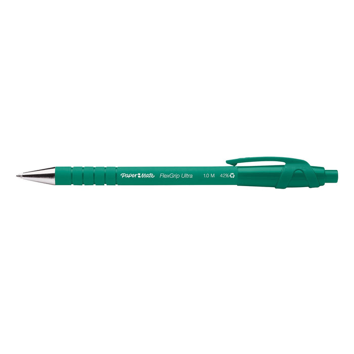 Best Value PaperMate Medium Point (1.0 mm) Flexgrip Ultra Retractable Ballpoint Pen, Green, Box of 12