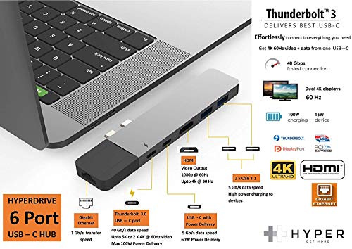 Hyper NET 6-in-2 MacBook Pro Hub Grey